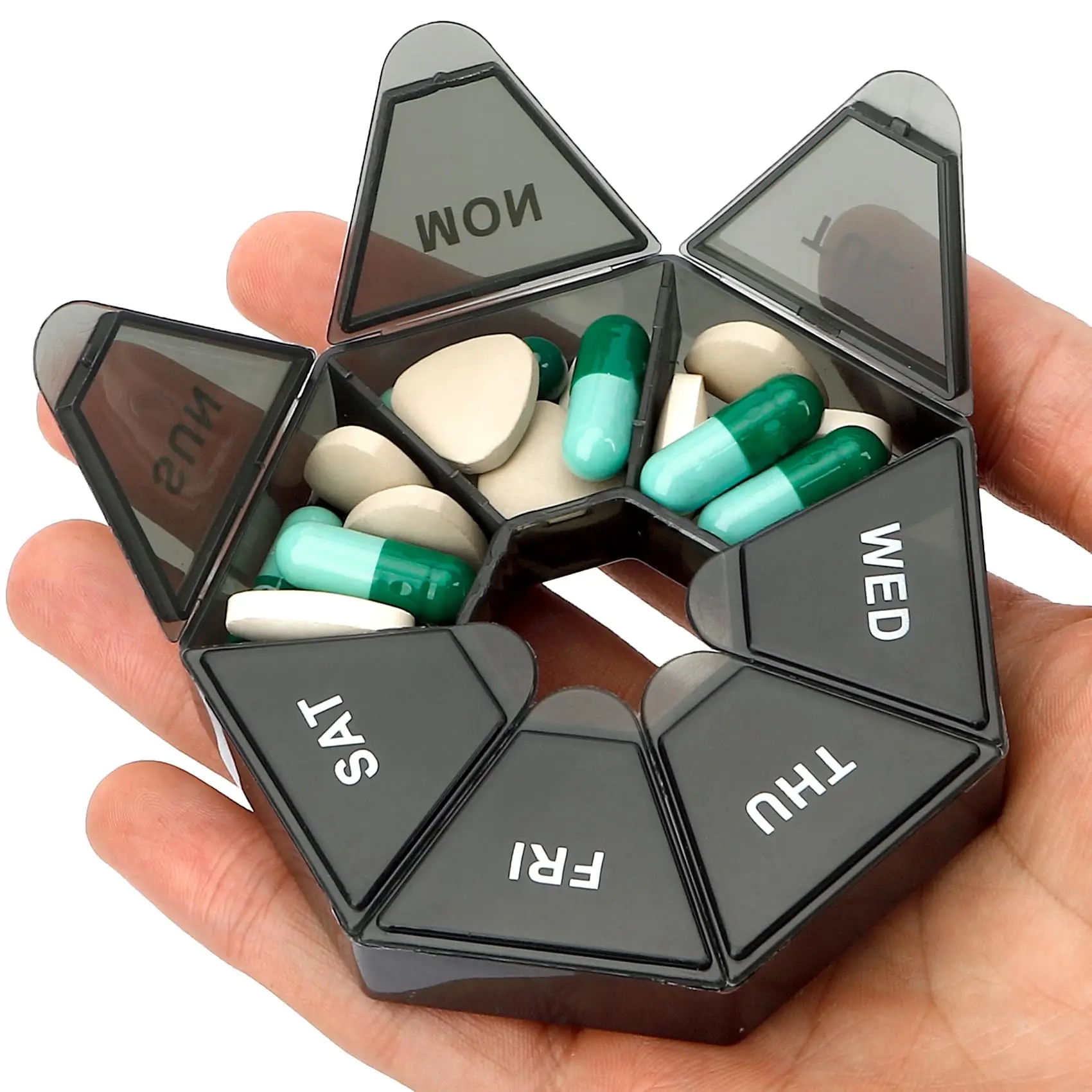 Compact Waterproof Pill Organizer with 7 Compartments