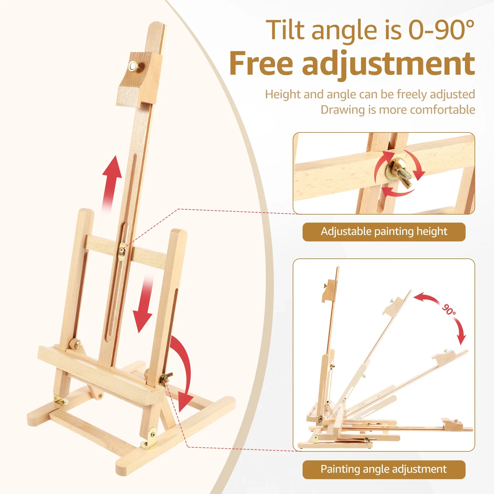 Desktop Art Easel Foldable Tabletop Easel Stand Height and Angle Adjustable Wooden Small Portable Mini Desktop for