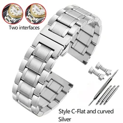 High-Quality Solid Stainless Steel Watch Strap - Metal Flat/Curved End Bracelet for 22mm (Silver)