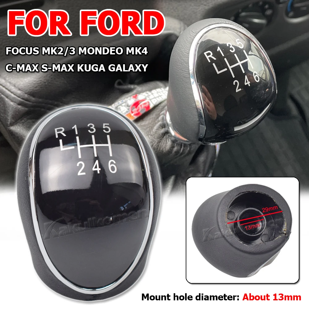 Pomo Para Palanca De Cambios 6 Marchas Premium Negro - Compatible Con Ford Focus, Fiesta, Kuga, Mondeo, Galaxy, C-Max, S-Max, Transit Y Tourneo Connect