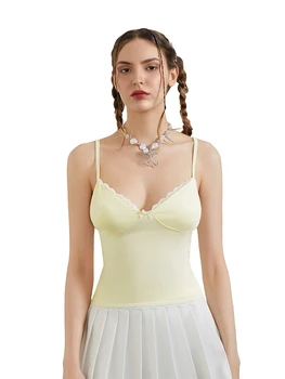 Women Spaghetti Strap Camisoles Lace Trim Sleeveless Backless Tank Tops Summer Vests Tops Streetwear 2