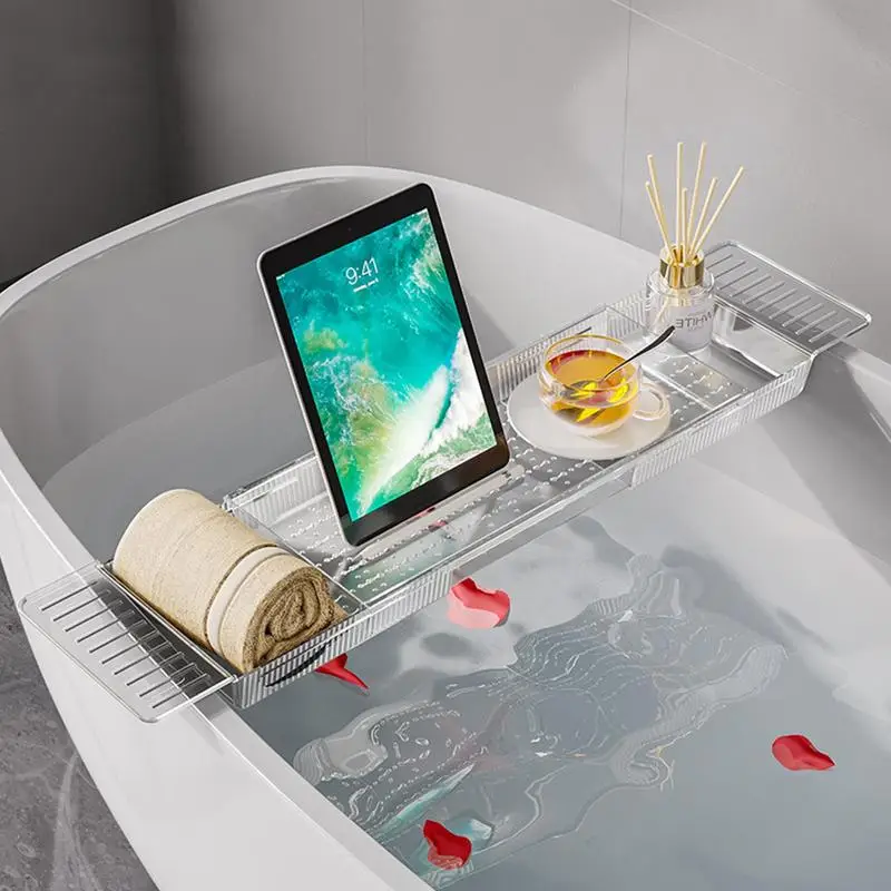 1pc Extendable Bathtub Caddy Tray, Plastic Bath Rack