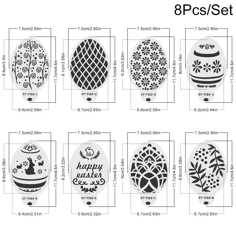 8Pcs Easter Eggs Shape Cake Stencil Cookie Fondant Cupcake Mold PET Cake Decorating Tools 2025 Happy Easter Party Decor Supplies