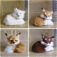 1PC Simulation Fox Ornament Mini Squatting Fox Model Plush Animal Figurine Doll Toy Home Decoration Craft Christmas Party Gift 2