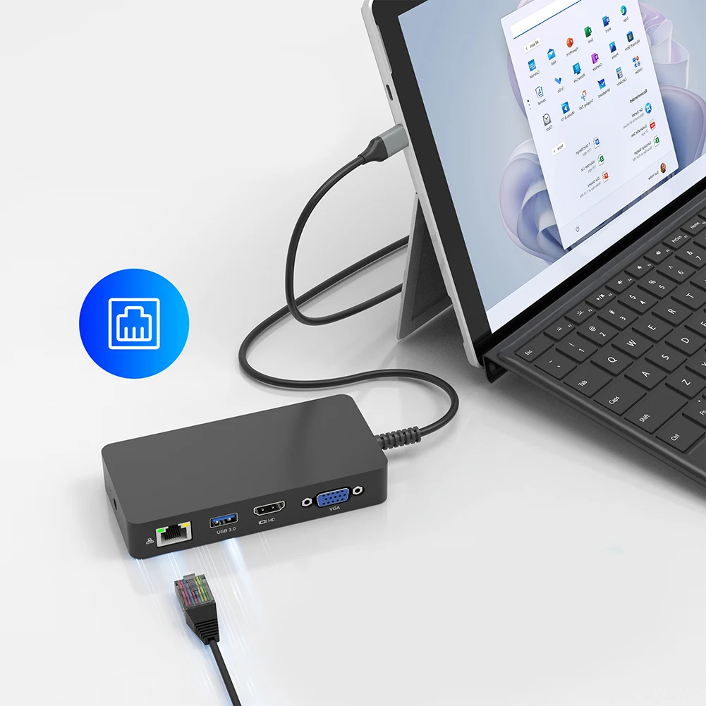서피스 도크용 11 in 1 파워 포트 타입 C 허브 (3개 USB 포트 + 2개 USB C 포트 PD 100W + 5Gbps 데이터 100Mb/s LAN) 서피스 랩탑 5 호환