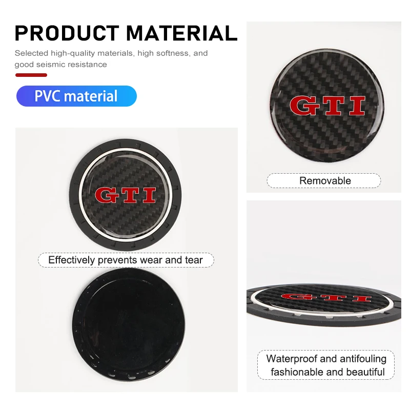 Car Water Cup Anti-slip Pad Carbon Fiber Holder Mat For GTI Tiguan Passat B5 B6 B7 CC Jetta MK5 MK6 Polo 2Pcs