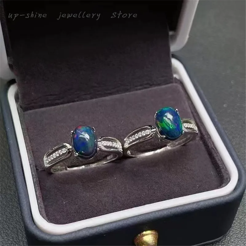 

New women's ring, 925 silver inlaid black opal ring, birthday gift, can be customized