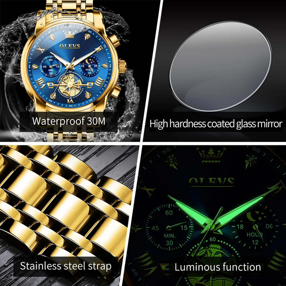OLEVS Luxury Tourbillon Quartz Watch for Man Sports Men Watch Waterproof Luminous Stainless Steel Chronograph Men's Watches 3