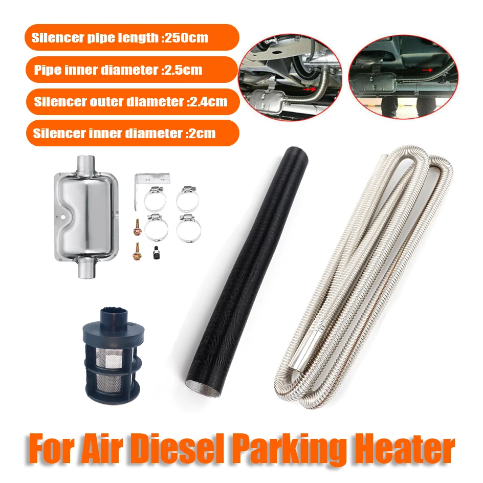 Car Parking Diesel Air Heater 250cm Exhaust Pipe + 24mm Silencer Muffler  Set USA