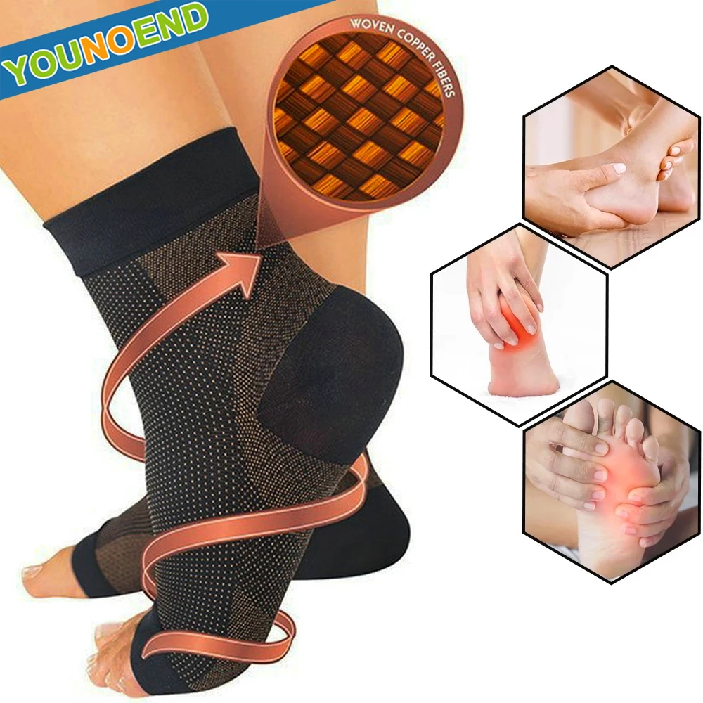 1Pair Copper Ankle Brace Compression Sleeves Ankle Support Heel Brace - Achilles Tendonitis,Plantar Fasciitis,Swelling,Sprained