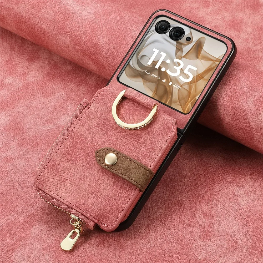 Premium PU Leather Phone Wallet with Card Holder & Ring - Shockproof Protection