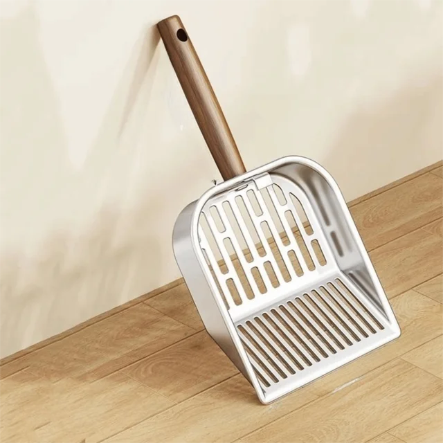 Stainless Steel Cat Litter Scoop Long Handled Hollow Design Pet Waste Picker with Hanging Hook Easy Clean Kitten Poop Scooper 2