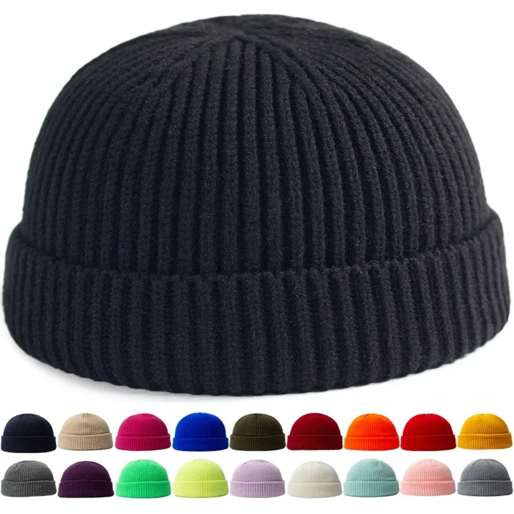 

Hip Hop Beanie Knitted Hat Men Fashion Skullcap Autumn Women Winter Brimless Baggy Melon Cap Cuff Docker Fisherman Beanies Hat