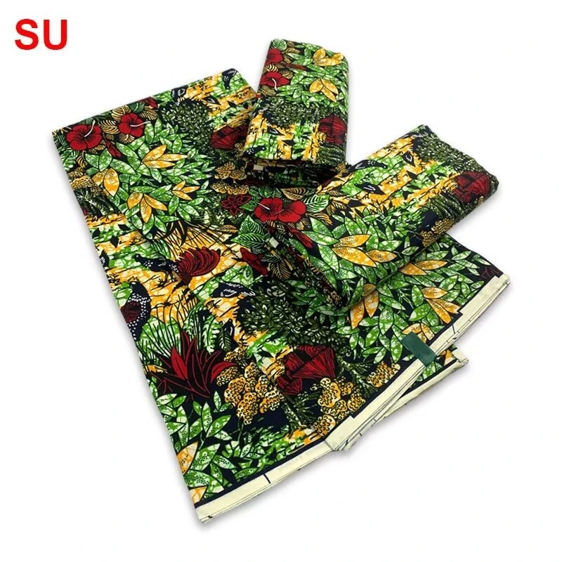 Green Color African High Quality Real Wax Fabric Cotton 6 Yards Wax Material In African Wedding Party