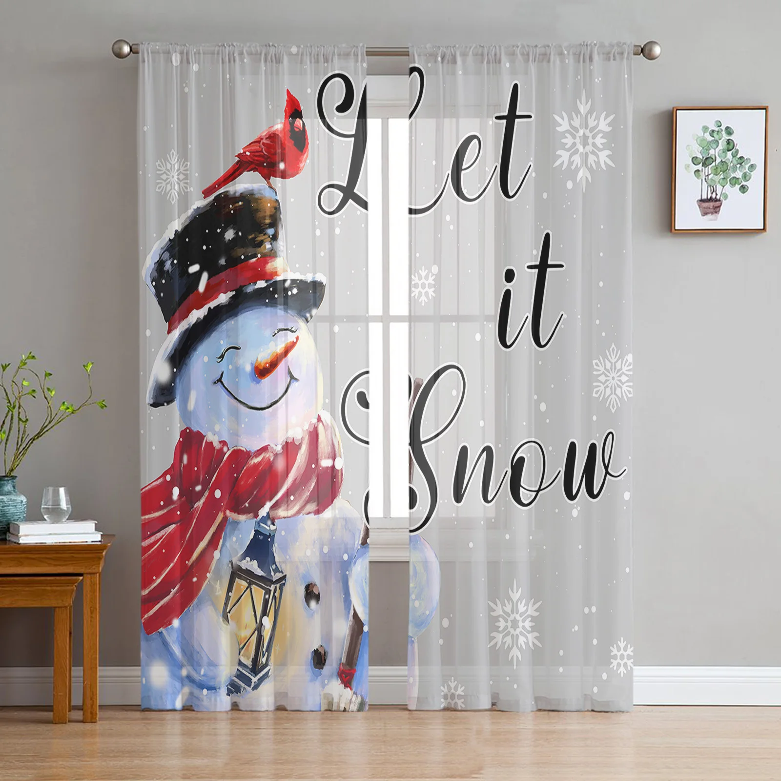 

Christmas Snowman Snowflake Window Tulle Curtains for Living Room Kitchen Christmas Home Decor Sheer Voile Curtains