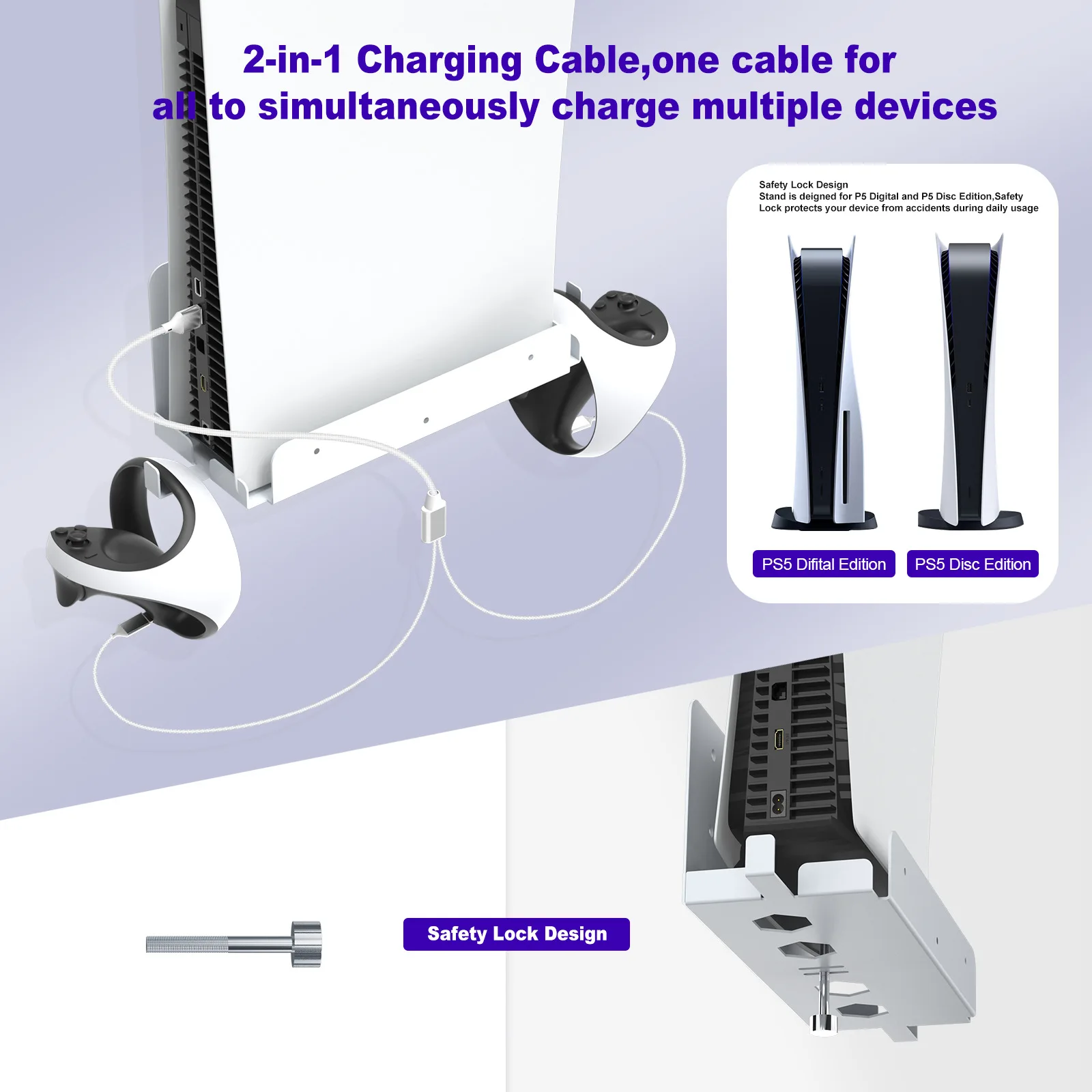 For PS5 VR2 full series wall storage rack+cable simultaneously store the host helmet handle earphone accessories set