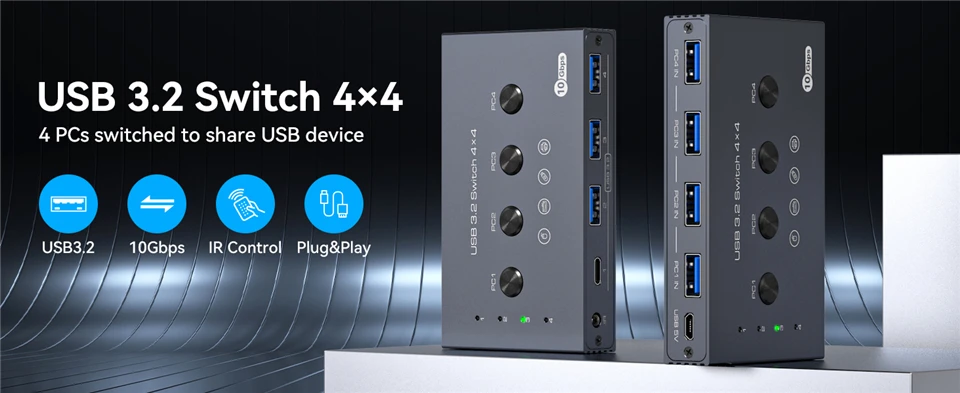 Navceker 10Gbps USB 3.2 Switch 4 Computers Share 4 Peripherals 4 Port USB 3.2 Sw