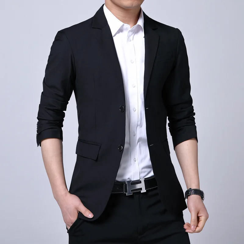 Fashion Man's Blazer Notched Collar Single Breasted Full Sleeve Slim Casual Versatile Suit Jacket