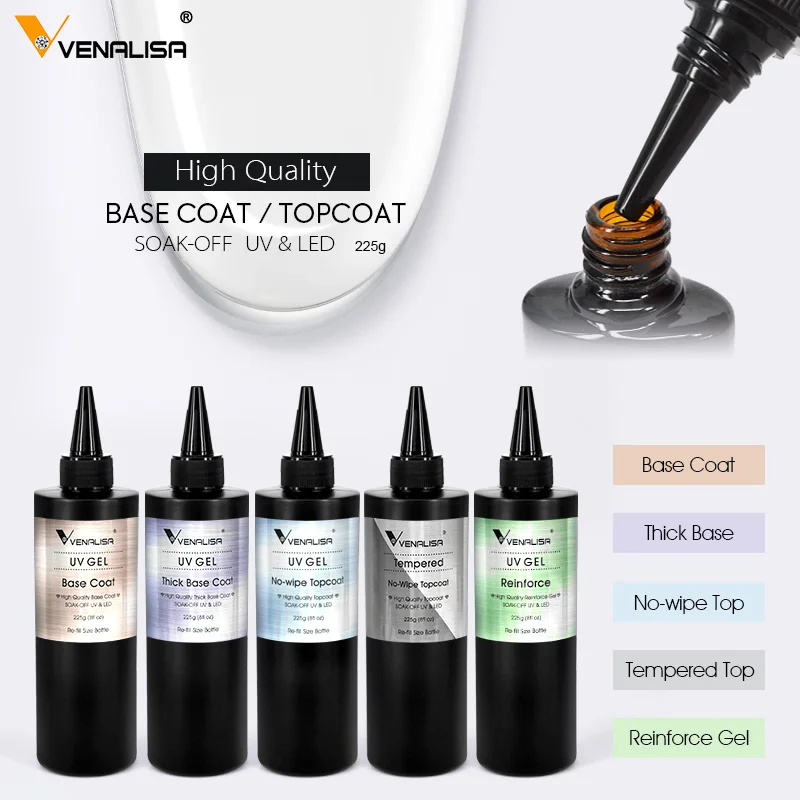Venalisa-paquete de recarga de gran volumen, 225g/30ml, capa superior templada de larga duración, capa Base gruesa LED UV, refuerzo de uñas de Gel