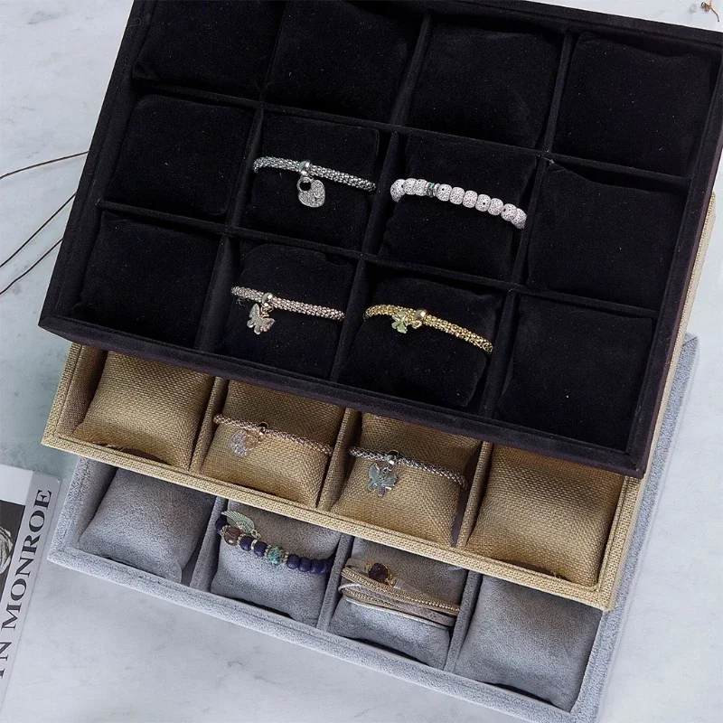Watch Jewelry Tray Organizer Bracelet Display Showcase 12 Grid Pillows Without Lid Tray Jewelry Storage Holder Gifts