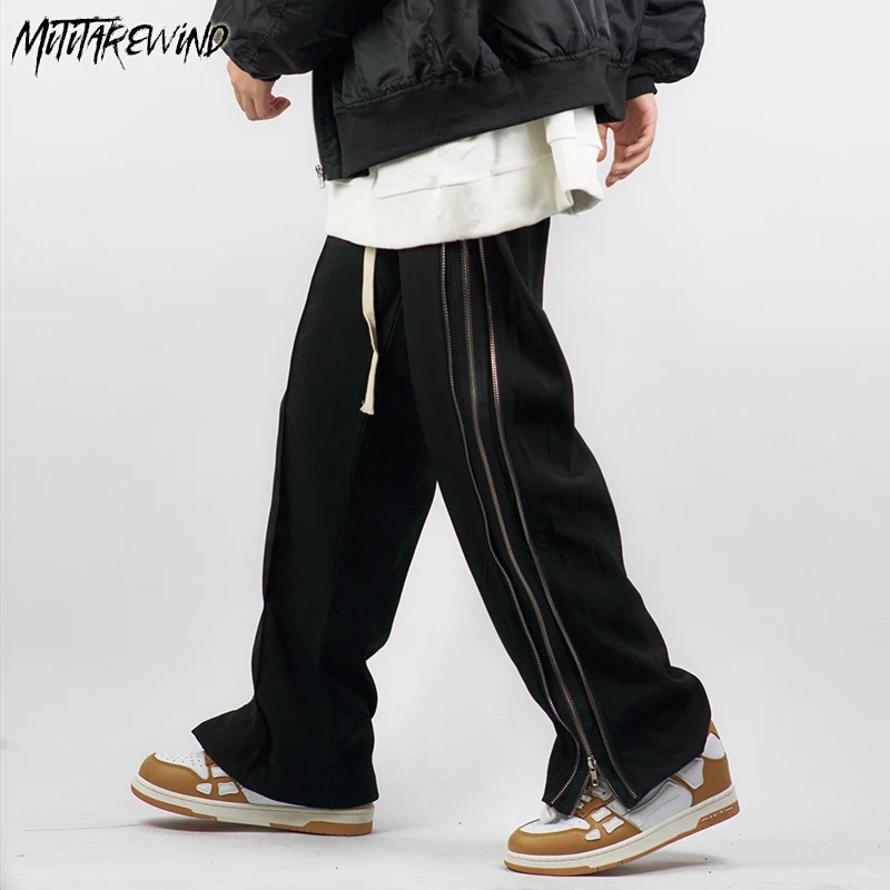 

Side Zippers Trousers Slit Casual Pants Men High Street Streetwear Sweatpants Loose Fashion Straight-leg Trousers Unisex 2023