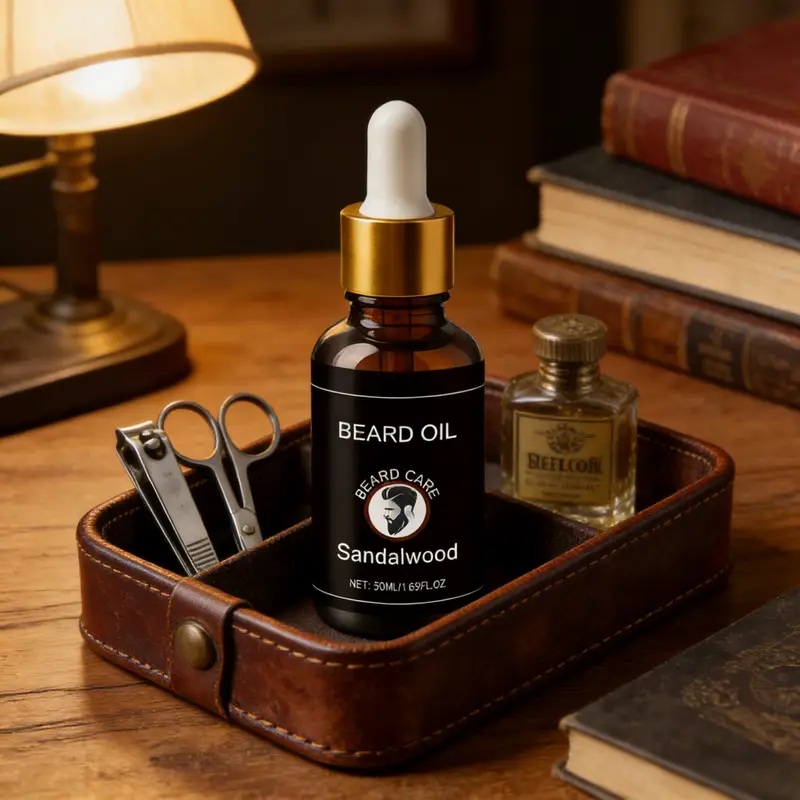 Men's Sandalwood Beard Oil Adds Shine Softening Nourisheing Strengthens Follicles Light Hold Repair Dry Beard Grooming Oil 50ml - Image 2