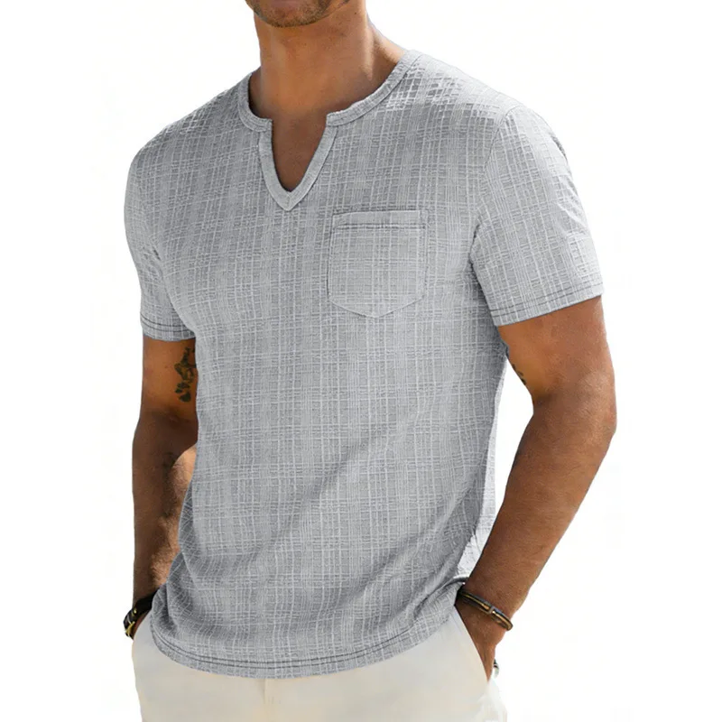 Grenzüberschreitendes, lockeres, atmungsaktives Herren-Sommer-T-Shirt aus Bambus, lässiges Hawaii-Strand-T-Shirt mit V-Ausschnitt und kurzen Ärmeln – Detail 4