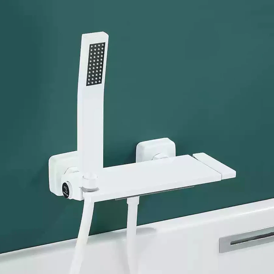 Brushed Gold Waterfall Bathtub Shower Faucet Set Bathroom Bathtub Mixer Taps Hot and Cold Shower Faucet Wall Mounted Bathtub Tap 5
