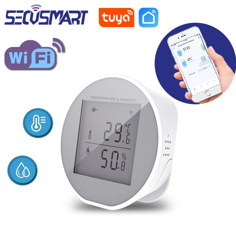 WiFi Temperature Sensor Tuya Smart Humidity Sensor Indoor Hygrometer Thermometer With LCD Display Support Alexa Google Home tuya wifi smart home temperature and humidity sensor indoor hygrometer thermometer alarm battery lcd display for alexa google