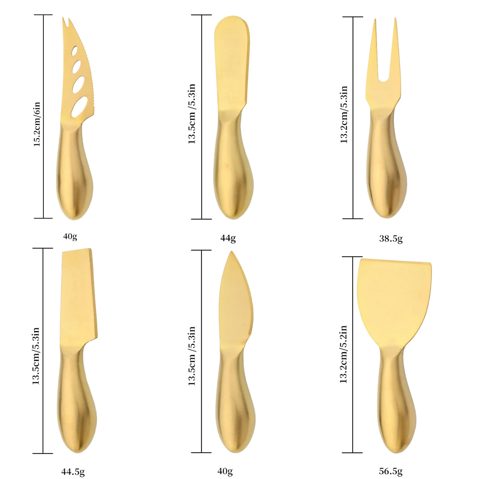 Description Picture 3 of itemGold Matte Stainless Sttel Handle Cheese Knife Set Mini Cheese Knife Butter Knife Slicer Knife Pizza Cutter Baked Cheese Knife