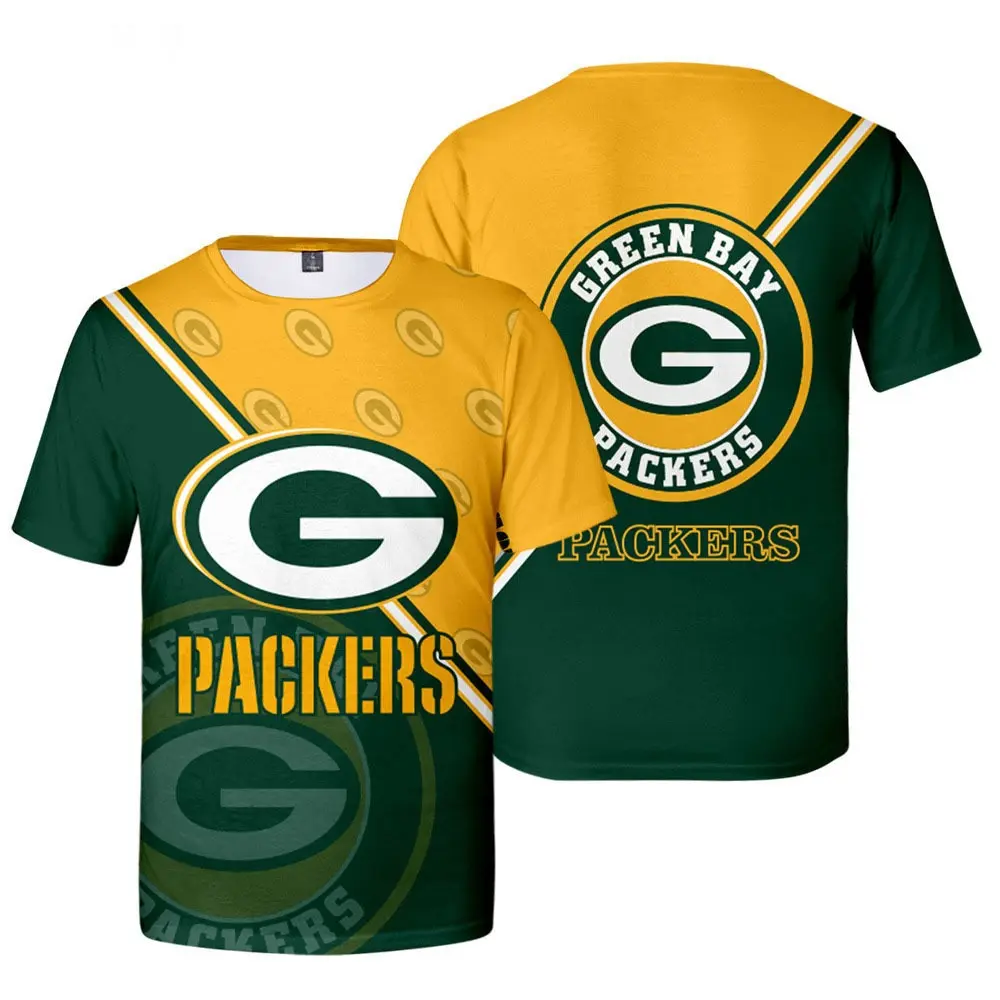 2022 Летняя мужская футболка Американский футбол Спортивная Green Bay Packers с 3D-принтом