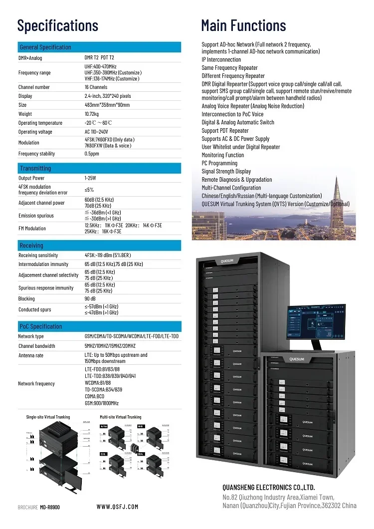 콴셩 MD-R8900 25W DMR 디지털/아날로그 장거리 리피터 내장형 듀플렉서 DMR 무전기 리피터 SFR 선택 가능