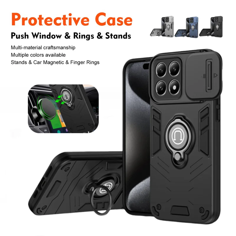 Magnetic Ring Shockproof Armor Case with Slide Lens Protection Cover