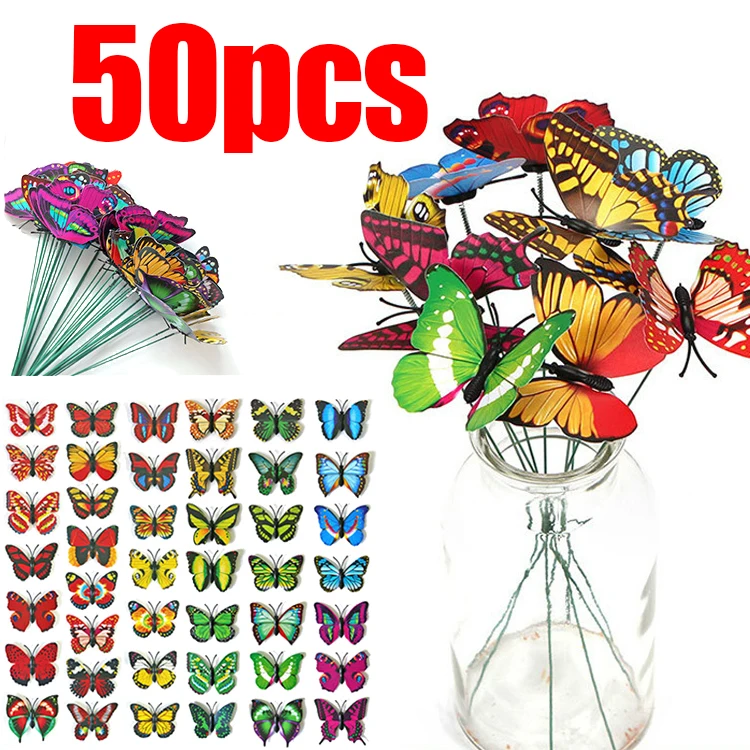 50 개/대 나비 정원 마당 화분 다채로운 기발한 나비 말뚝 Decoracion 야..