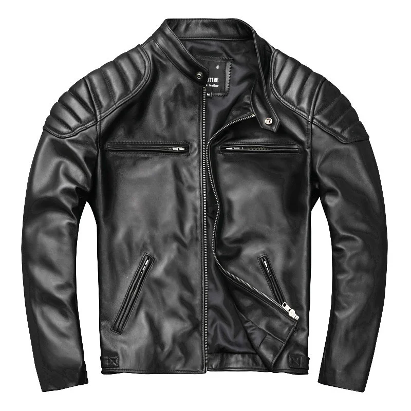 

Кожаная куртка из овчины 2024 мужские мотоциклетные куртки, Байкерская одежда приталенное кожаное пальто из натуральной кожи весна осень