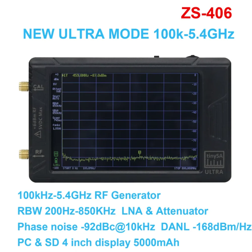 Tinysa Ultra+ 2.8/4인치 스펙트럼 분석기 휴대용 소형 스펙트럼 분석기 디스플레이 100kHz5.4GHz 32GB 카드 버전 V0.4.5.1