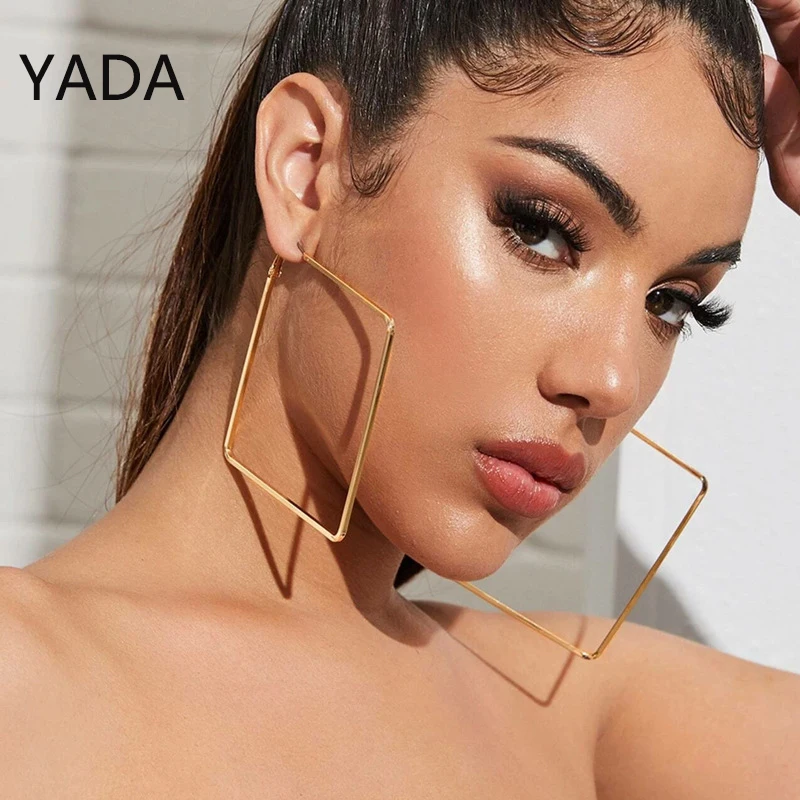 

YADA NEW Trendy Oversize Geometric Big Hoop Earrings For Women Brincos Exaggerated Large Square Earring Punk Jewelry ER220004