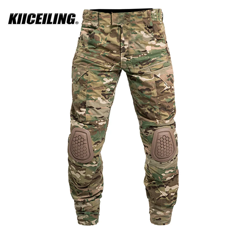 

KIICEILING KG4 MC Camouflage Military Tactical Pants Men Cargo Pants Work Uniform Water Repellent Ripstop Trousers Knee Pad