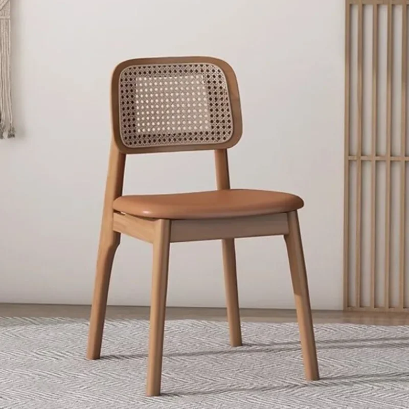 Home Back Simple Leisure Chair Nordic Rattan Kitchen Dining Chair Solid Wood Living Room Balcony Seat Furniture
