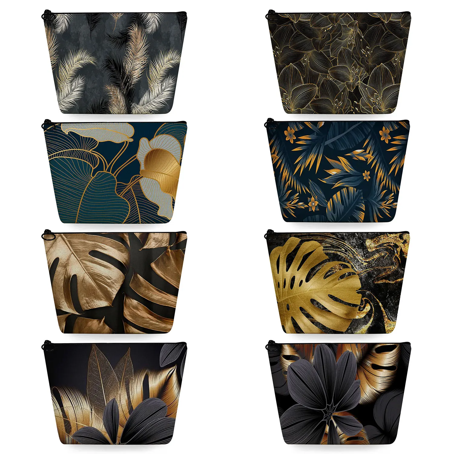 

Женская косметичка, повседневная дорожная сумка для туалетных принадлежностей, Пеналы, креативный органайзер для макияжа с изображением золотых растений и листьев