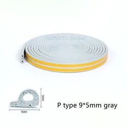 Self - Adhesive Soundproof Weatherproofing Foam Seal Strip - 5 Meter (Grey P Type)