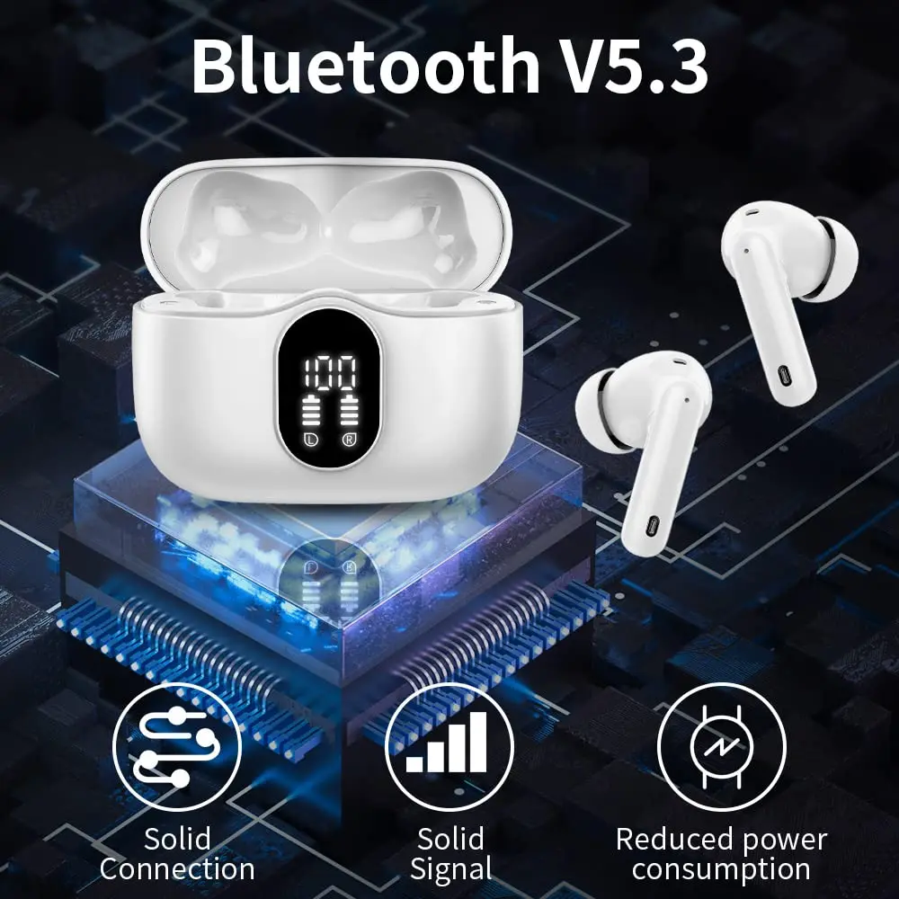 Wireless Earbuds with Bluetooth 5.3, In-Ear Headphones Featuring 4 ENC Mics and 36 Hours of Playtime, LED Display Included. 4