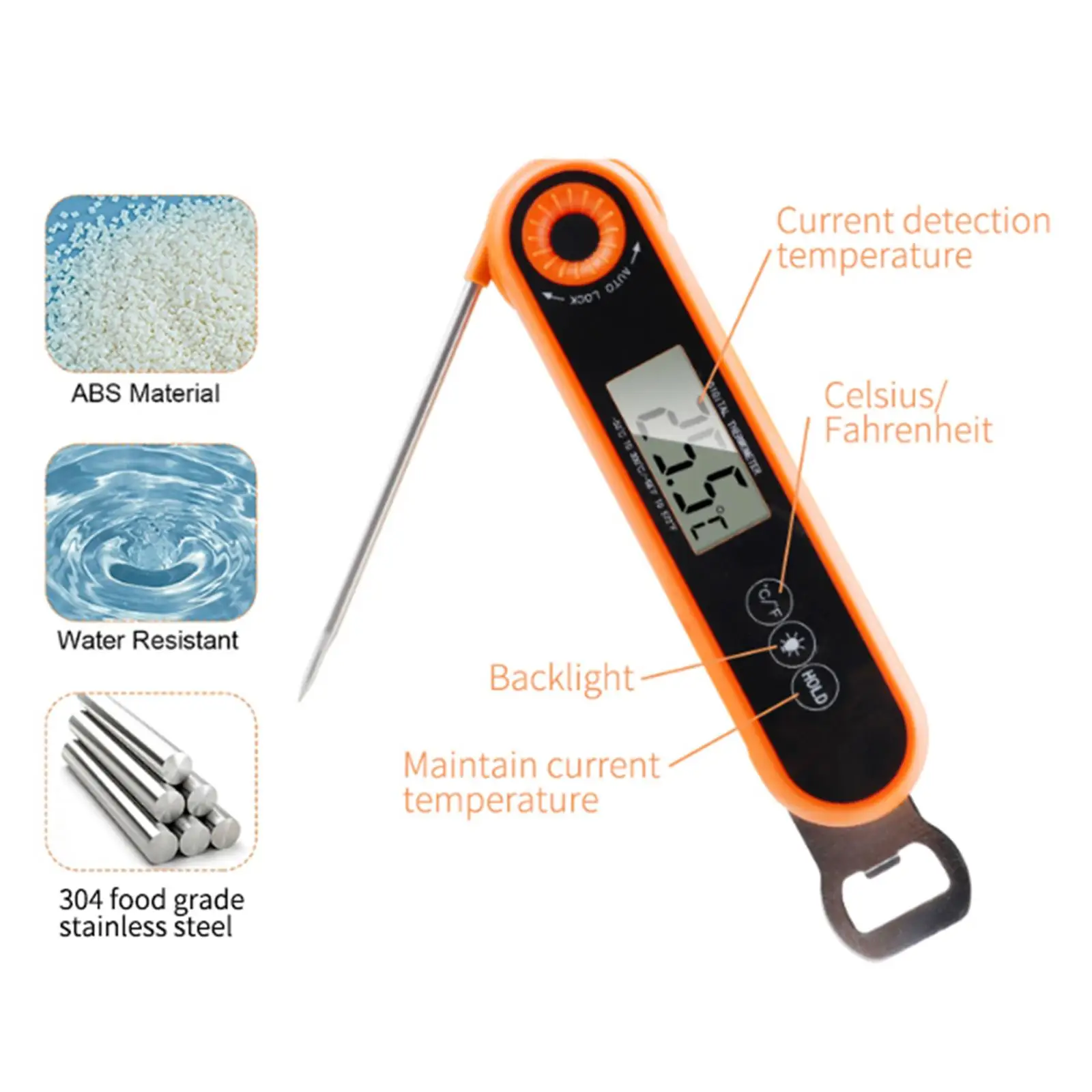 

Electric Probe, s, Multifunctional Instant Reading, 7.28'' Foldable Probe, Food Thermometer for Kitchen