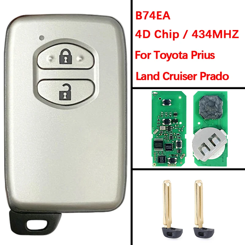 Toyota Prius Land Cruiser Prado 2010+ smart 2 buttons key 4D-67 chip 433MHz B74EA 89904-47190 Keyless Go replacement 1