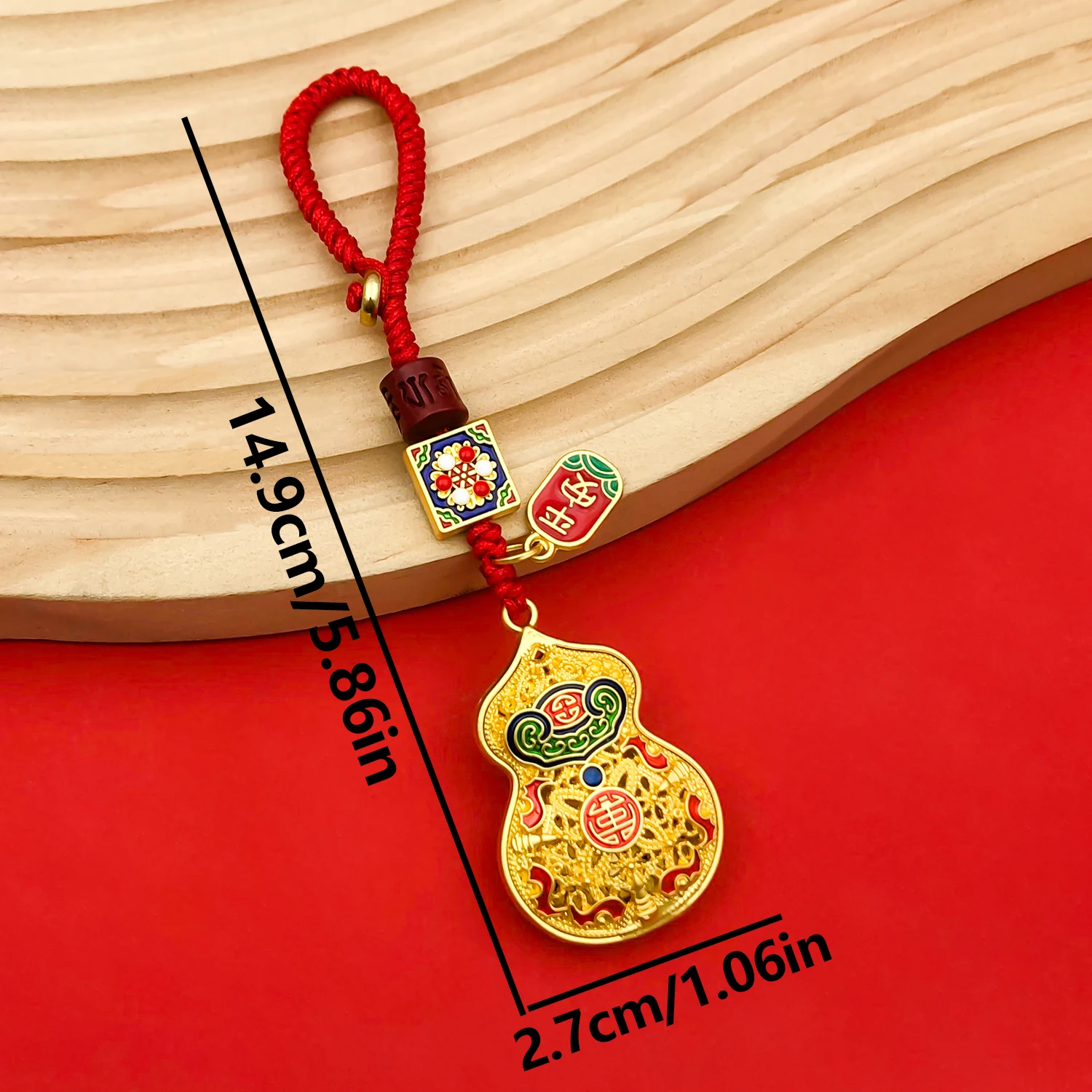 Drip-Painted Red and Gold Chinese Charms (Calabash & Fortune Lock) - Perfect for Jewelry Crafting