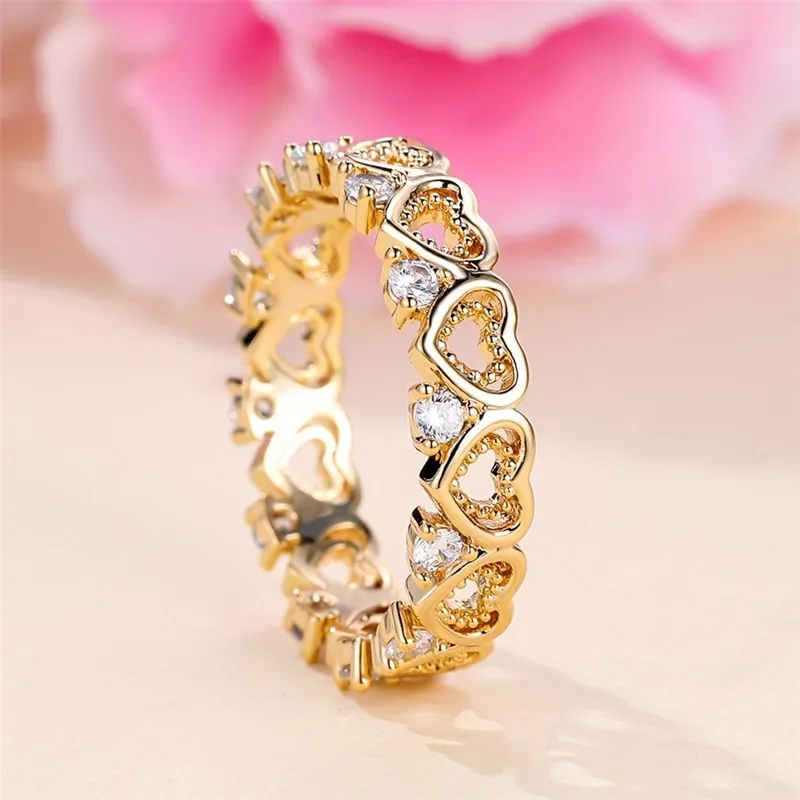Cute Female White Round Zircon Stone Heart Ring Silver Color Summer Wedding Jewelry For Women