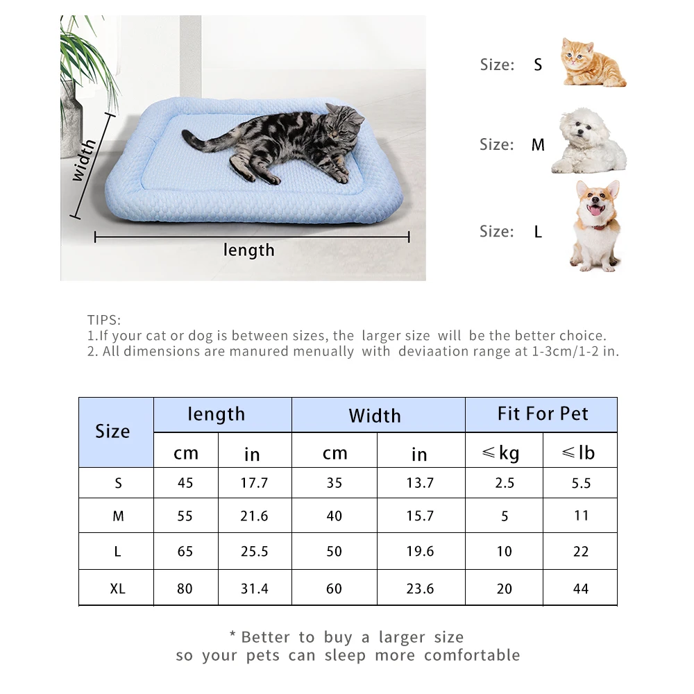 Pet Cooling Bed Pet Cooling Mat Memory Foam Washable Bed All Seasons Mat For Cat Breathable Dog Anti-Slip
