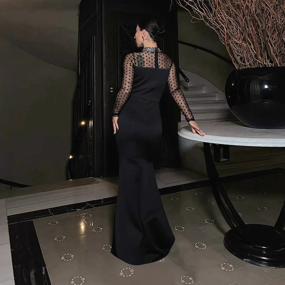 black mesh dress with rhinestones Milana Iridescent Rhinestone Sheer Mesh Formal Dress