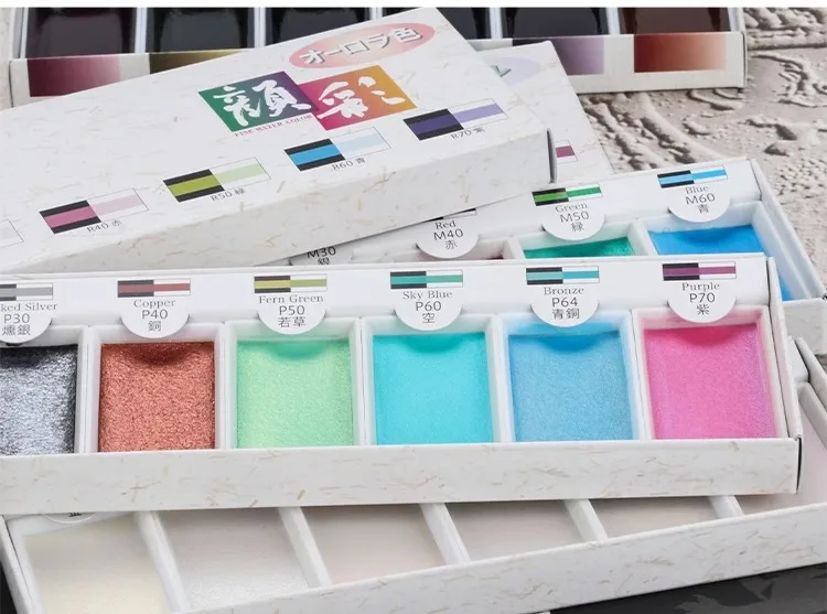 Watercolor Painting Set Watercolor Paint Watercolor Pigment Japan Boku-Undo Watercolor Paint 6 Colors Set E-Sumi Metallic,Aurora ,Pearl Color Art Supplies Drawing