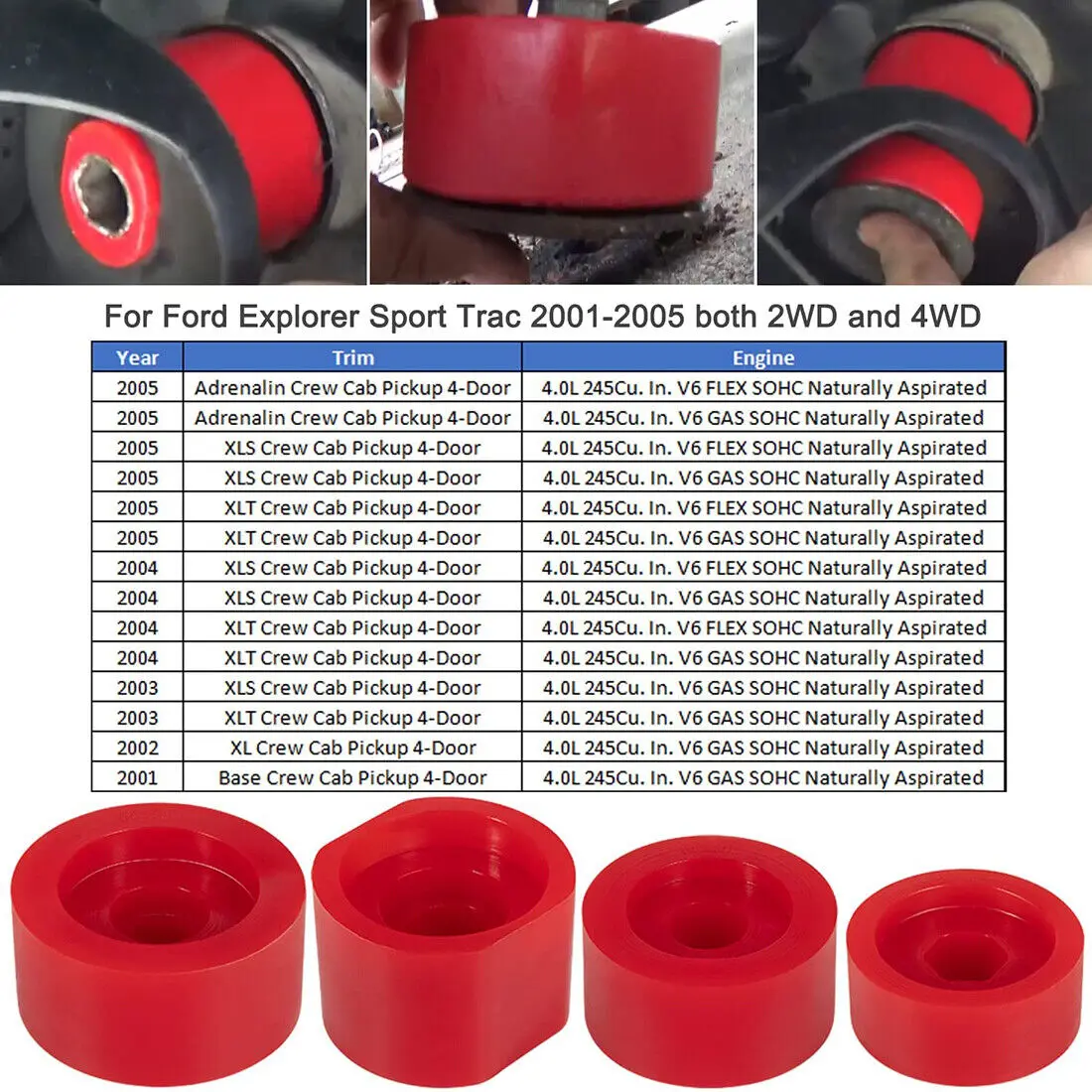 6-116 Body Mount Bushing Kit Fits for Ford Explorer Sport Trac 2001-2005 2WD 4WD Polyurethane Body Mount Kit